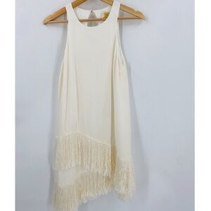 Chic Asymmetrical Cream Fringe Dress